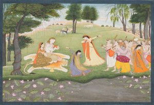 Los dioses cantan y bailan para Shiva y Parvati de Khushala